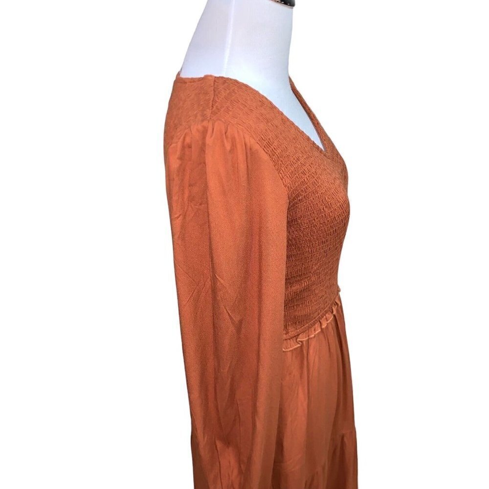 MEROKEETY Women's S Small Boho Midi Dress Long Sleeve V-Neck High Waist Tiered - Picture 5 of 8